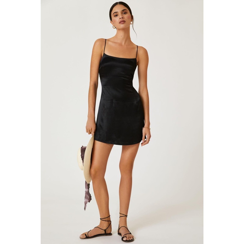 ANTHROPOLOGIE SILKY SLIP MINI DRESS BLACK